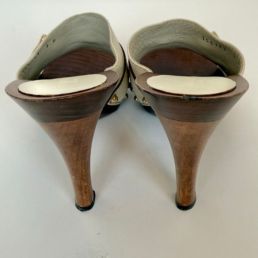 Gucci Leather Horsebit Wooden Clog Heels Sandal in Cream Off-White 7B - Picture 8 of 14